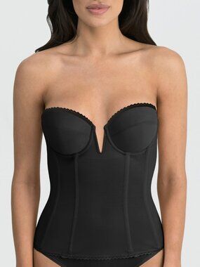 #1620 Dominique Vivienne V Wire Longline Strapless Bridal Bra, 8990 - Black